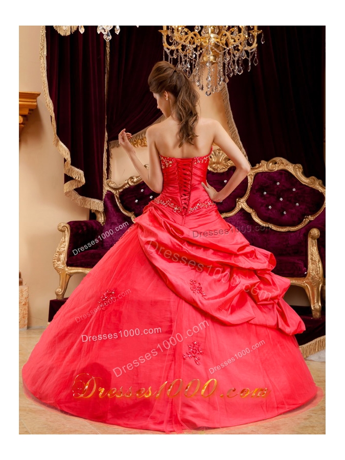Princess Puffy Strapless 2014 Appliques Quinceanera Dresses with Pick-ups