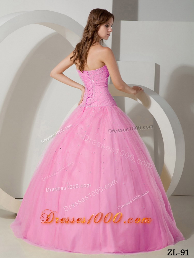 Princess Rose Pink Strapless Sweet 15 Dresses with Beading