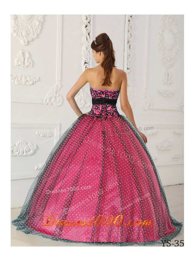 Puffy Strapless Appliques Sweet 15 Dresses with Appliques and Beading