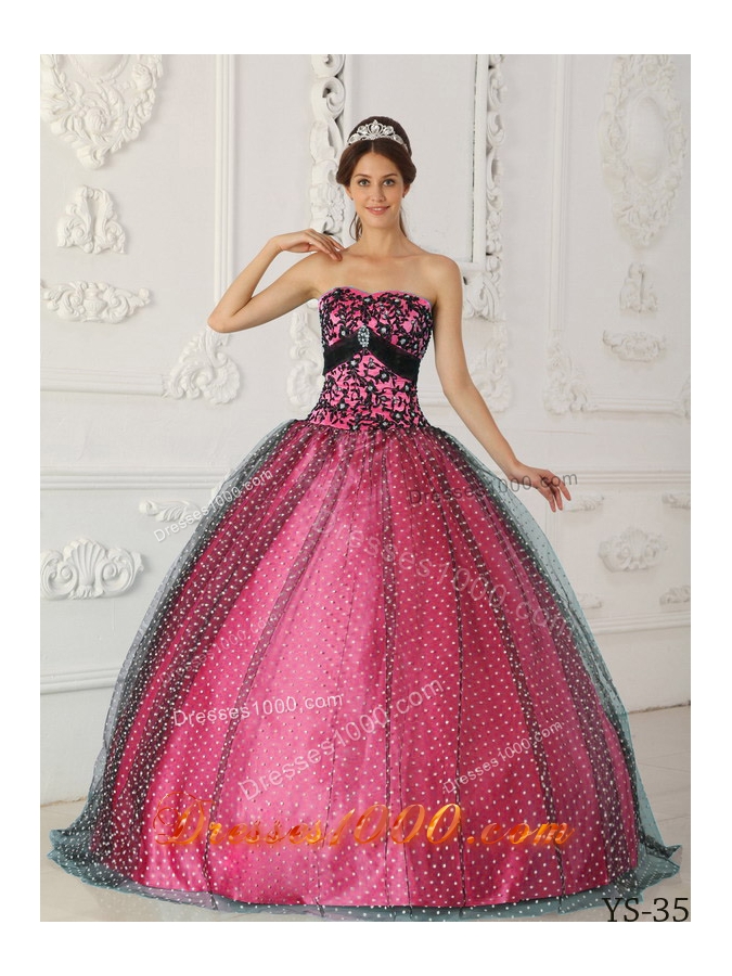Puffy Strapless Appliques Sweet 15 Dresses with Appliques and Beading