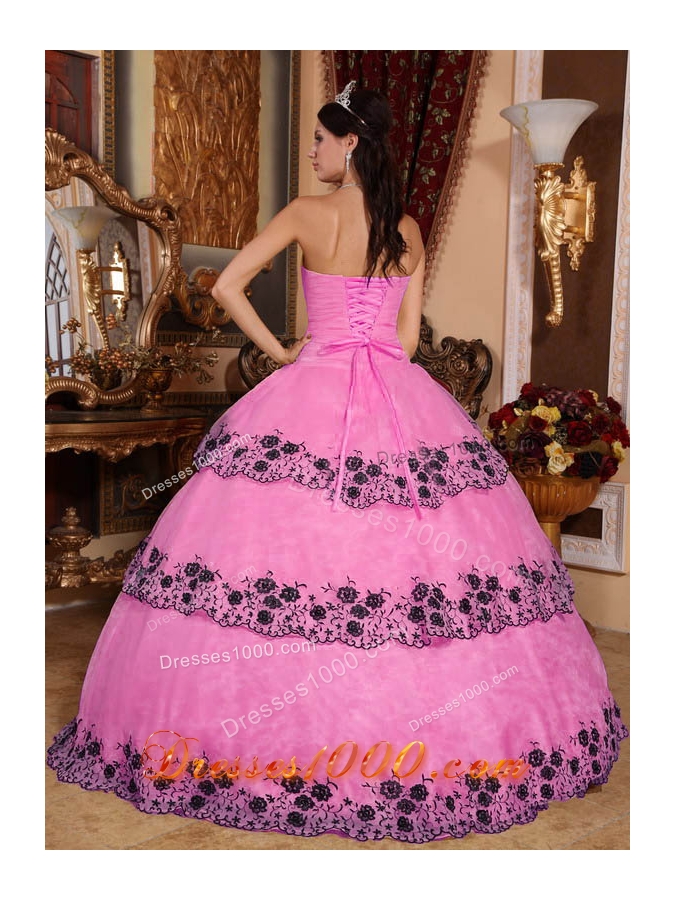 Rose Pink Ball Gown Strapless Organza Sweet 16 Dresses with Layers
