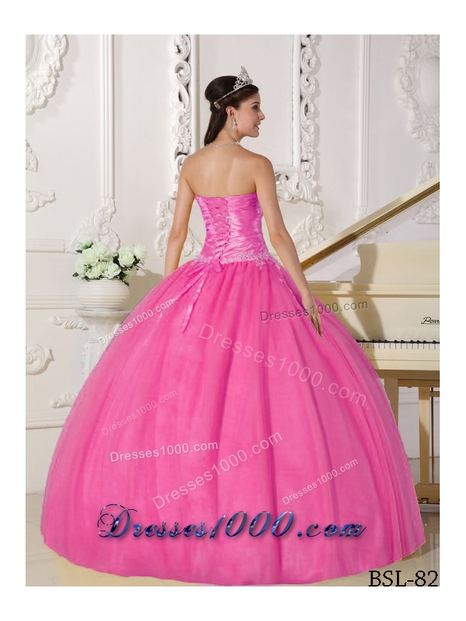 Rose Pink Ball Gown Strapless Quinceanera Gowns with Appliques