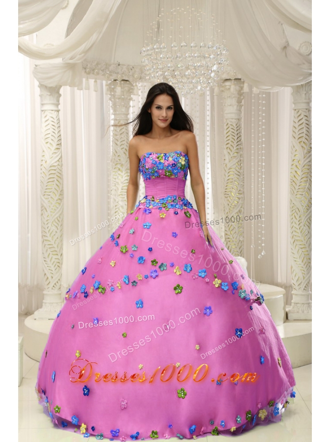 Rose Pink Princess Appliques 2013 Quninceaera Gowns For Custom Made