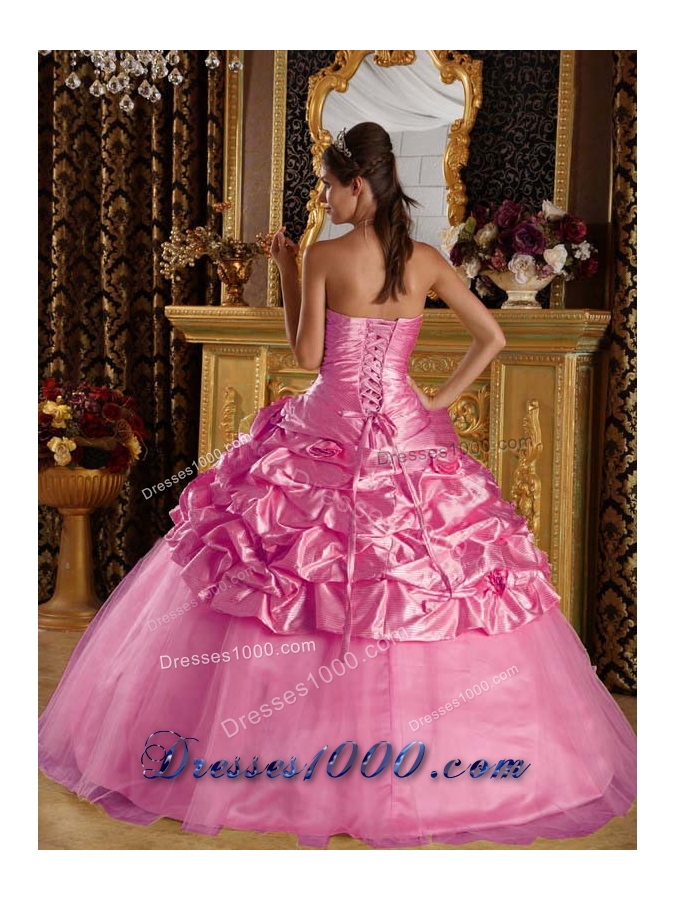Rose Pink Princess Quinceanera Gowns with Beading and Pick-ups