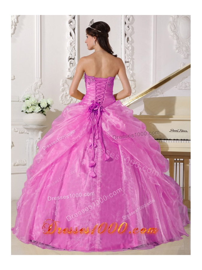 Rose Pink Strapless Organza Sweet Sixteen Dresses with Beading