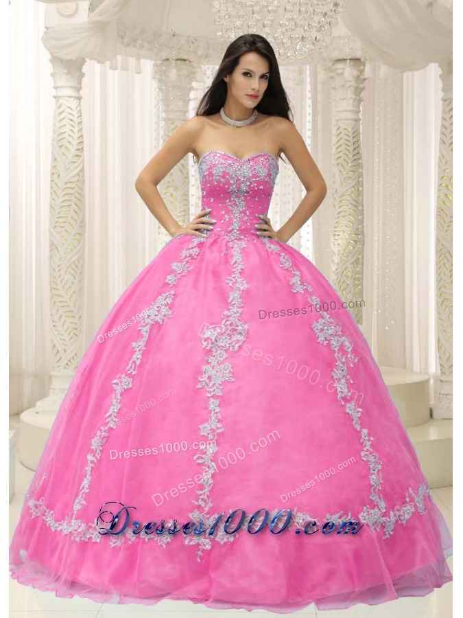 Rose Pink Sweetheart For 2014 Sweet Sixteen Dresses with Appliques and Beading