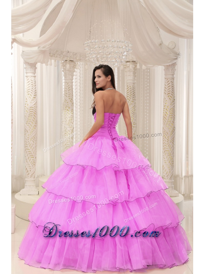 Rose Pink Sweetheart Princess Quinceanera Gowns with Beading and Layers
