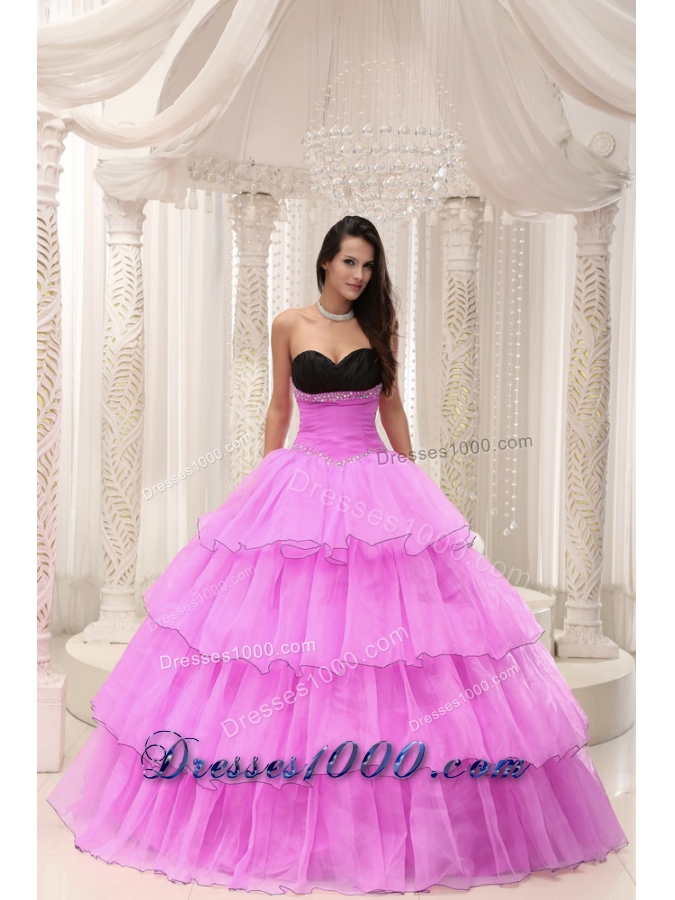 Rose Pink Sweetheart Princess Quinceanera Gowns with Beading and Layers