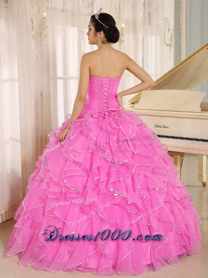 Ruffles and Beaded For Rose Pink Sweet Sixteen Dresses Custom Made