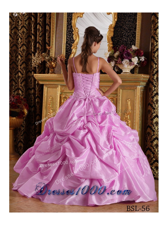 Spaghetti Straps Beading and Appliques Rose Pink Dresses For a Quince