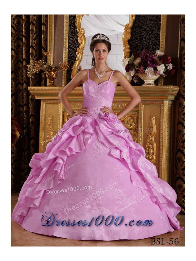 Spaghetti Straps Beading and Appliques Rose Pink Dresses For a Quince