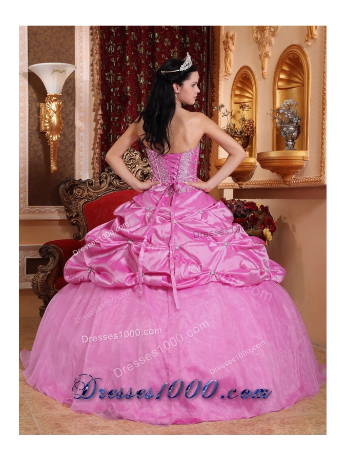 Sweetheart Rose Pink Quinceanera Dress with Beading and Pick-ups