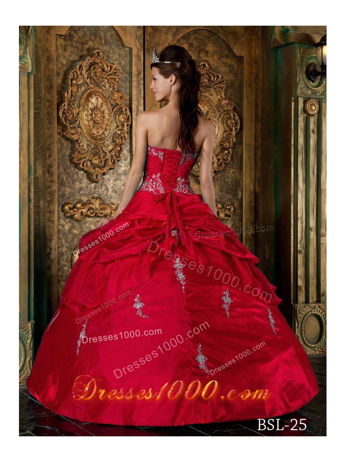 The Super Hot Red Puffy Sweetheart 2014 Appliques Quinceanera Dresses