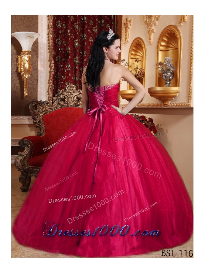 2014 New Style Red Puffy Sweetheart Beading Quinceanera Dresses with Bowknot