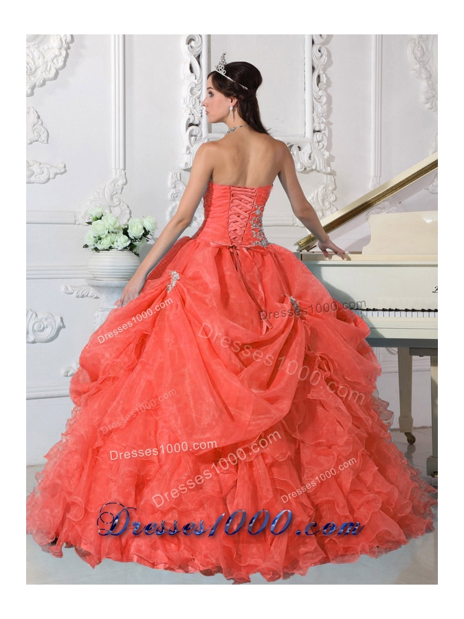 2014 Pretty Red Puffy Strapless Quinceanera Dress with Beading