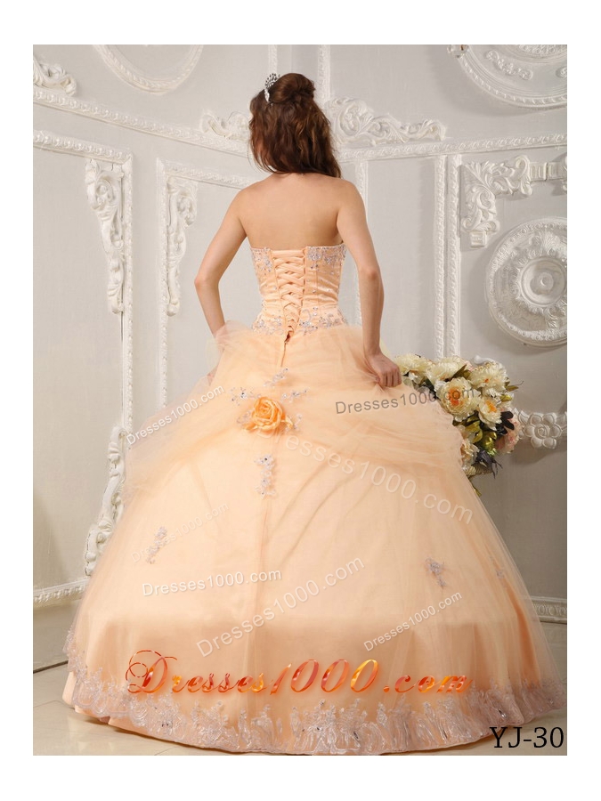 Beautiful Sweetheart Organza Sweet Sixteen Dresses with Appliques and Hand Made Flowers