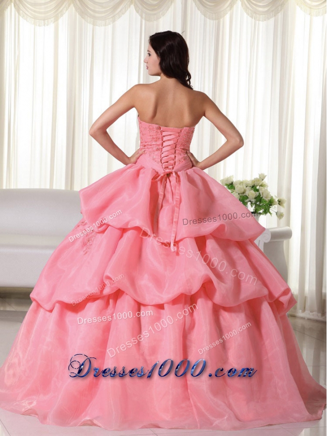 Discount Strapless Organza Hand Made Flowers Quinceanera Dress with Pick-ups