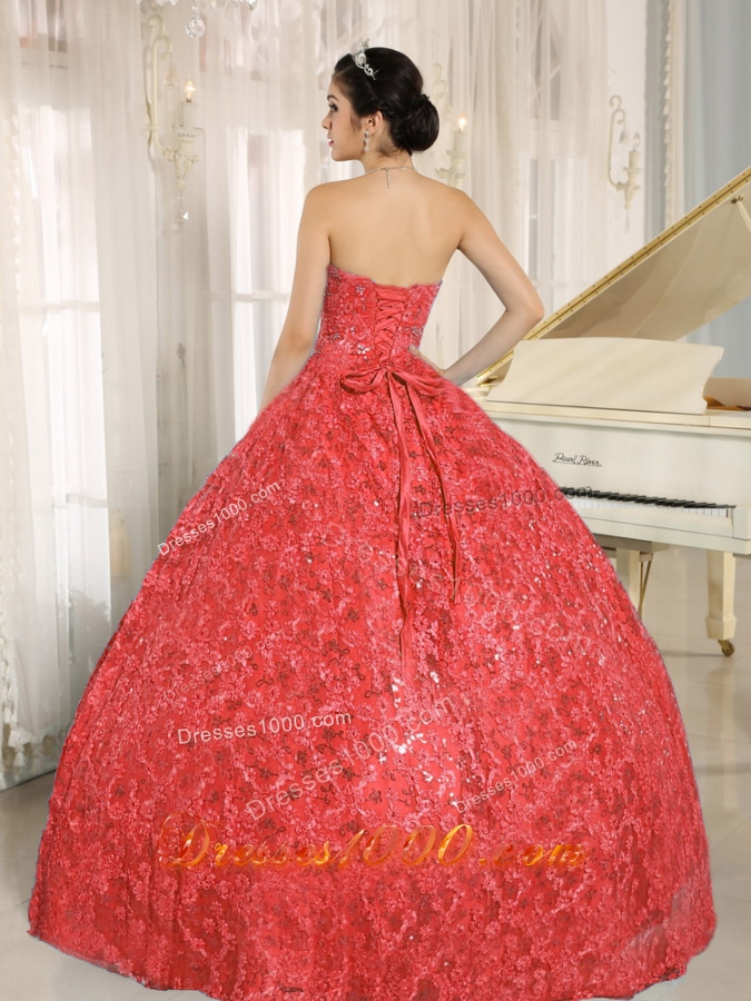 Embroidery Sequins Sweetheart Red Quinceanera Dresses 2014