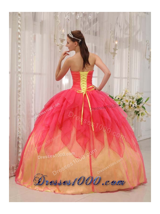 Exquisite Red Puffy Strapless 2014 Quinceanera Dresses