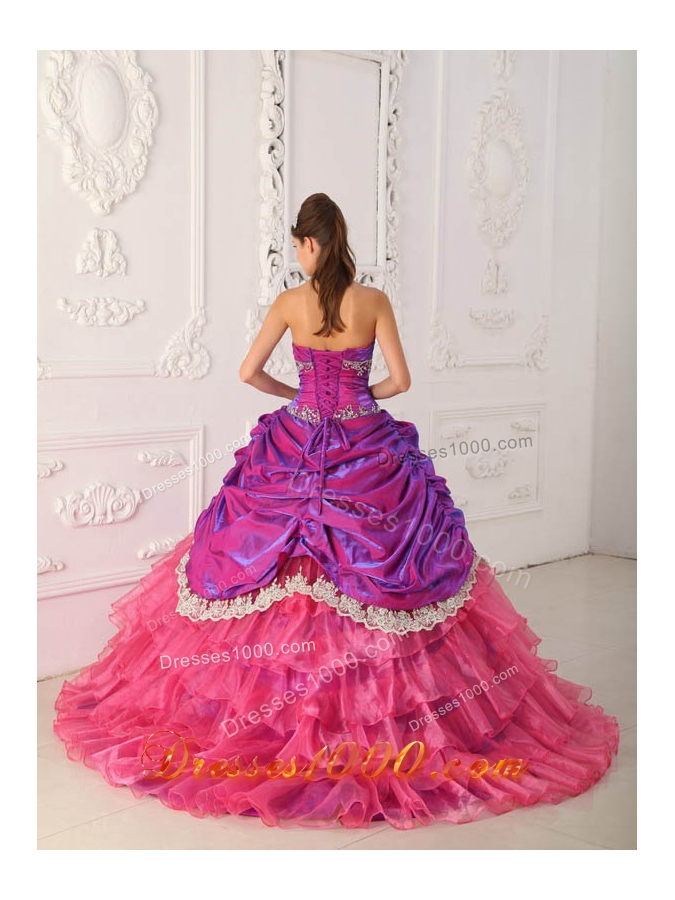 Luxrious Strapless Pink Quincenera Dresses with Lace and Appliques
