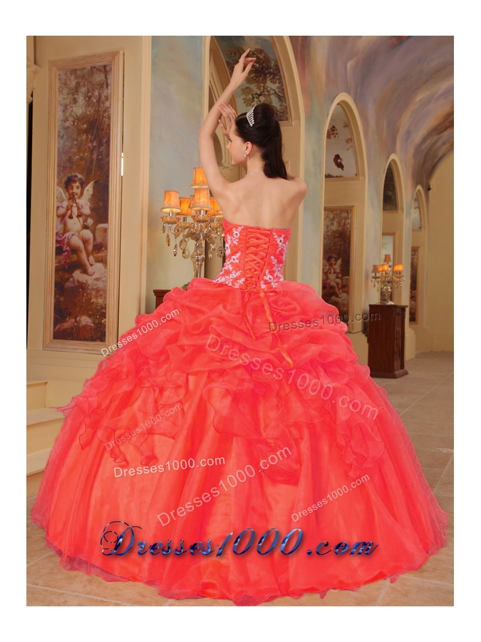 Modest Rust Red Puffy Sweetheart Appliques Quinceanera Dresses 2014