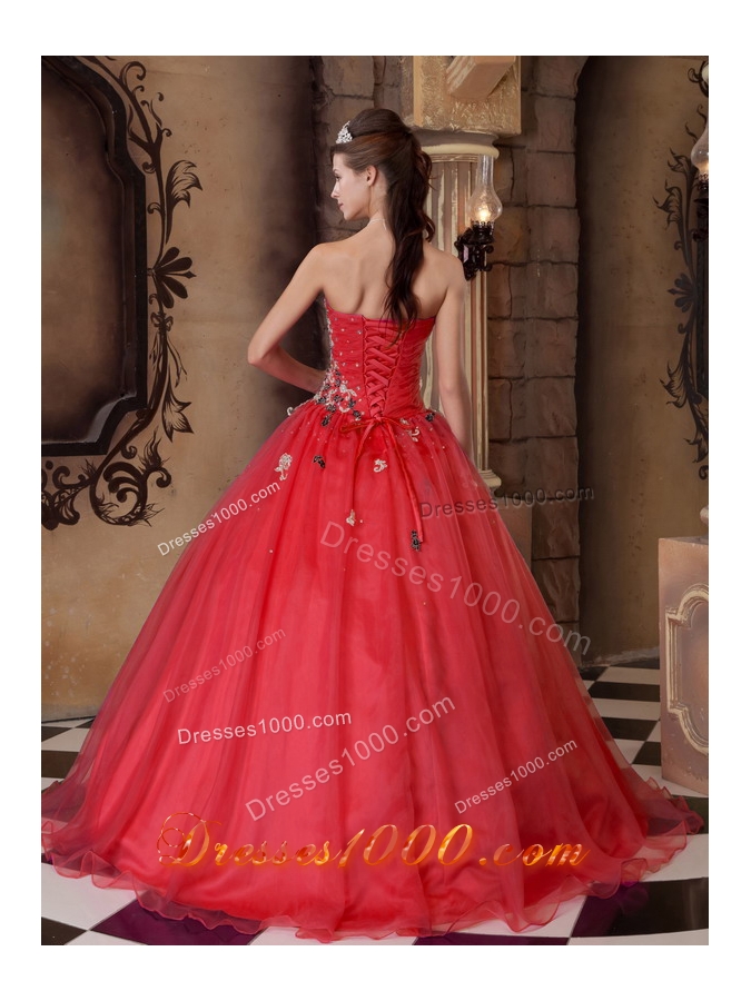 New Style Red A-line Sweetheart Appliques 2014 Quinceanera Dresses