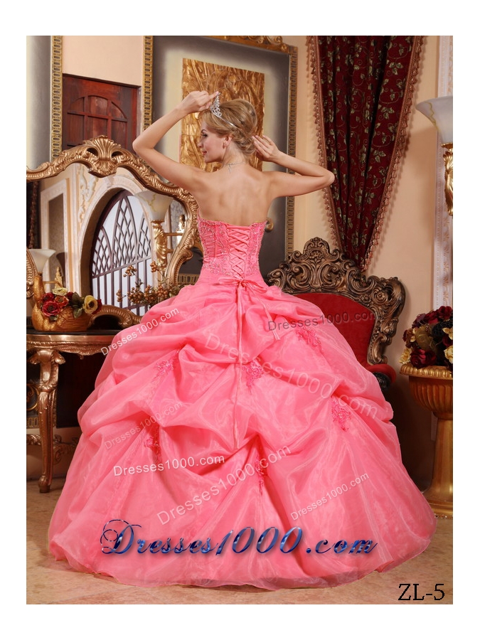 New Style Strapless Organza Pick-ups Quinceanera Gowns with Appliques