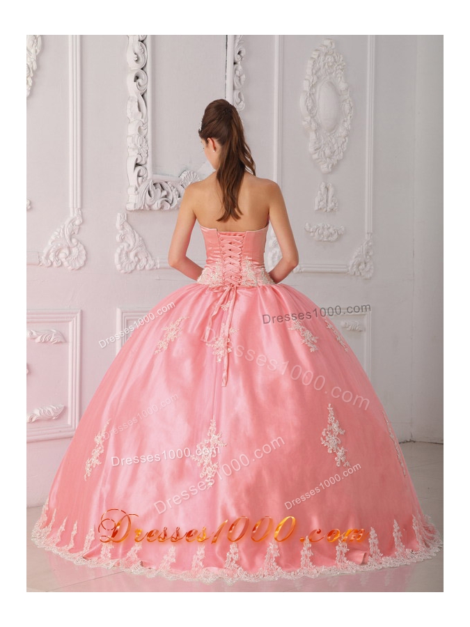 Pretty Puffy Strapless Pink Quinceanera Gown with Appliques