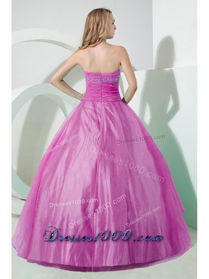 Princess Strapless Organza Beading Pink Quinceanera Dress with Appliques