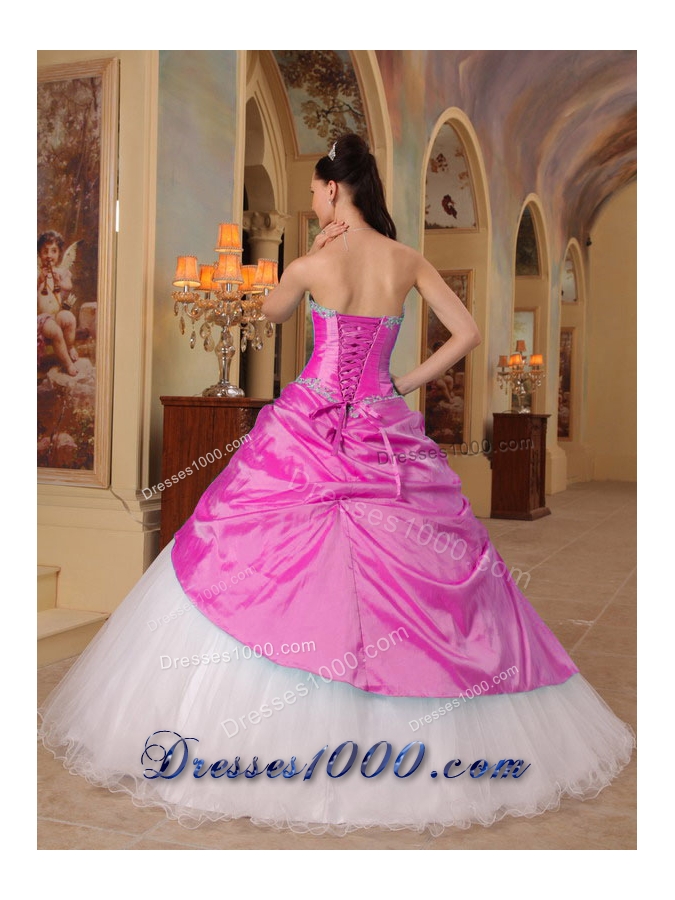 Princess Sweetheart Pink and White Quinceanera Dress with Beading