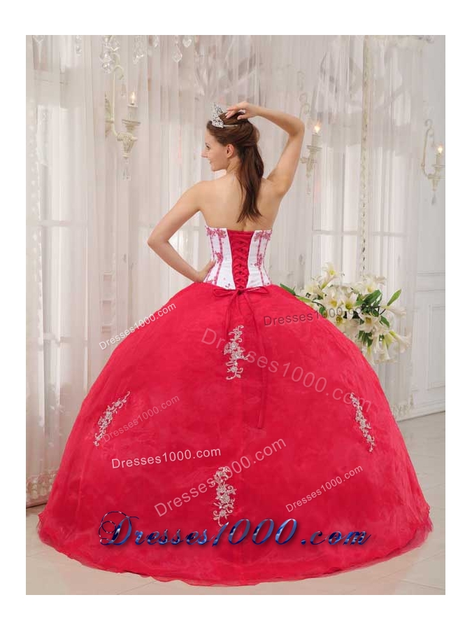 Puffy Red Sweetheart 2014 Appliques Quinceanera Dresses