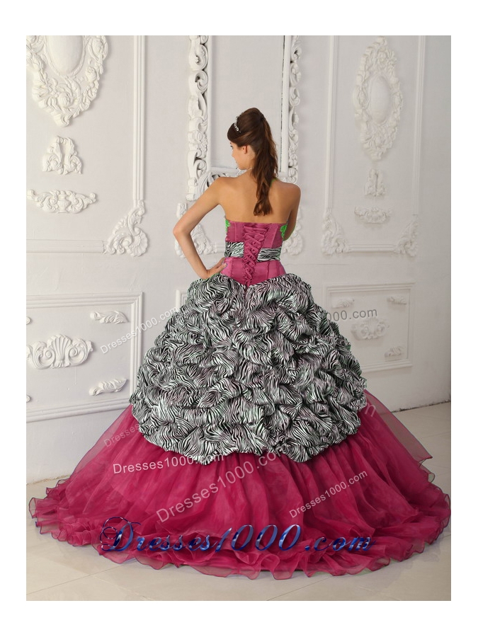 Romantic Red Puffy Strapless 2014 Quinceanera Dresses with Court Train
