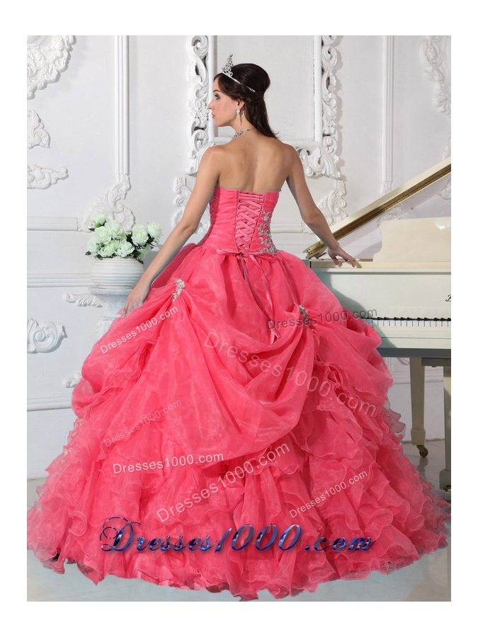 Strapless Organza Quinceaneras Dresses with Beading and Ruffles