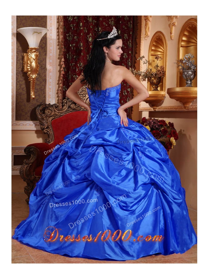 2014 Strapless Beading Royal Blue Quinceanera Dresses with Pick-ups