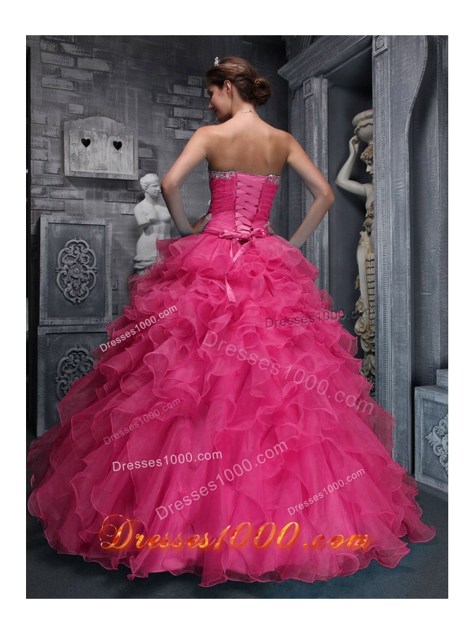 Beautiful Sweetheart Pink Quinceanera Dress with Beading and Organza Appliques