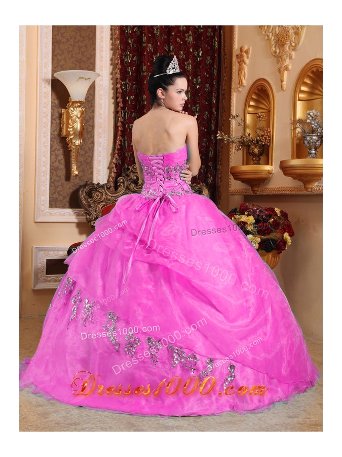 Pink Puffy Sweetheart Organza Sweet Sixteen Dresses with Beading