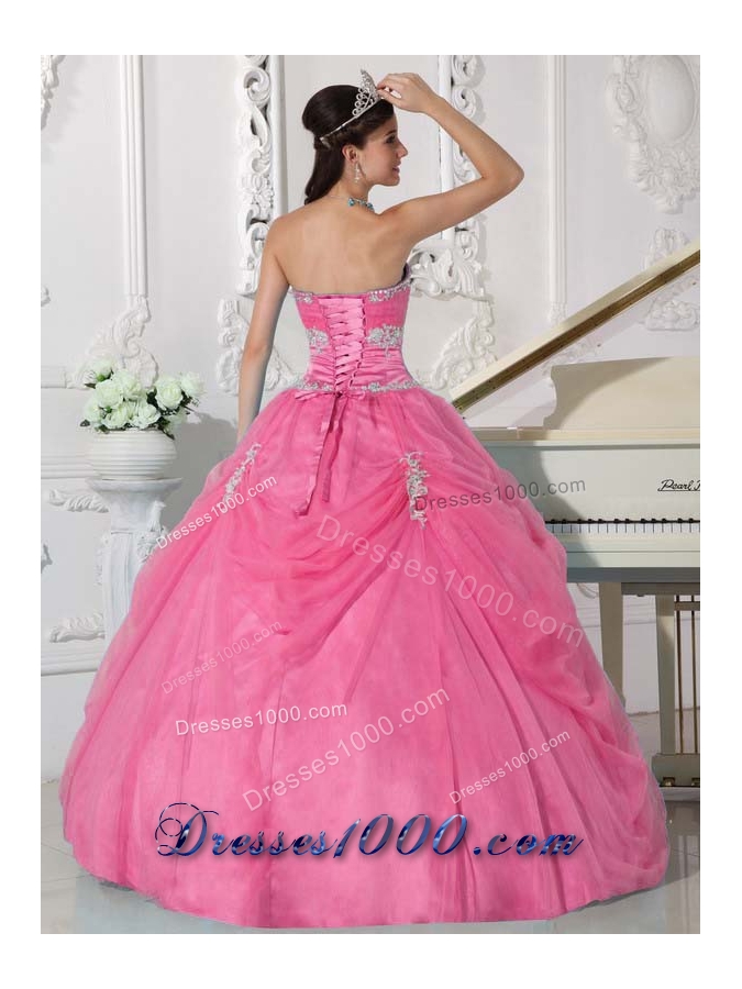 Pink Strapless Sweet 16 Dresses with Appliques and Hand Made Flowers