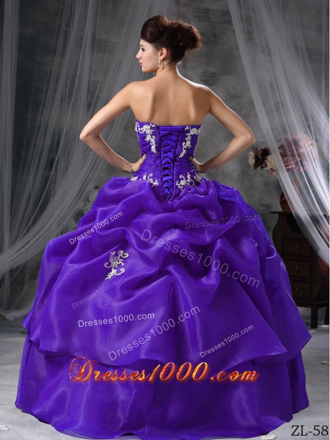 Ball Gown Sweetheart Appliques and Pick-ups Quinceanera Dress