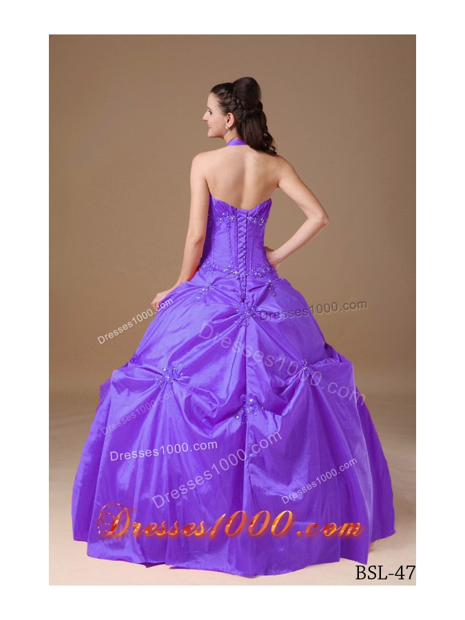 Modest Purple Ball Gown Halter Beading Quinceanera Dresses Gowns