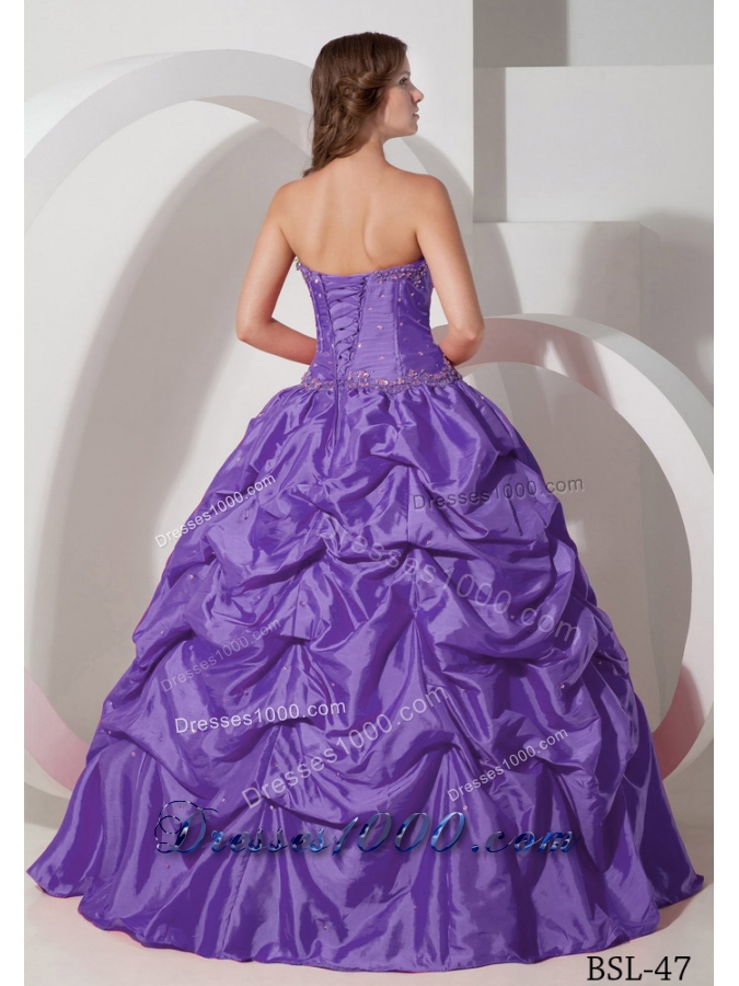 Purple Ball Gown Strapless Sweet 16 Dresses with Beading and Pick-ups