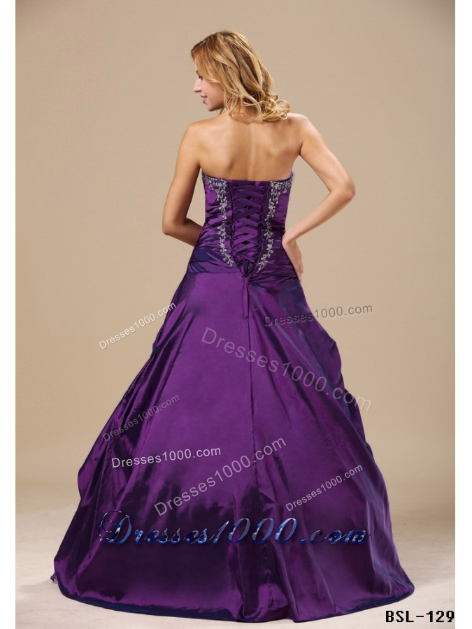 Purple Sweetheart Princess Sweet 15 Dresses with Embroidery and Pick-ups