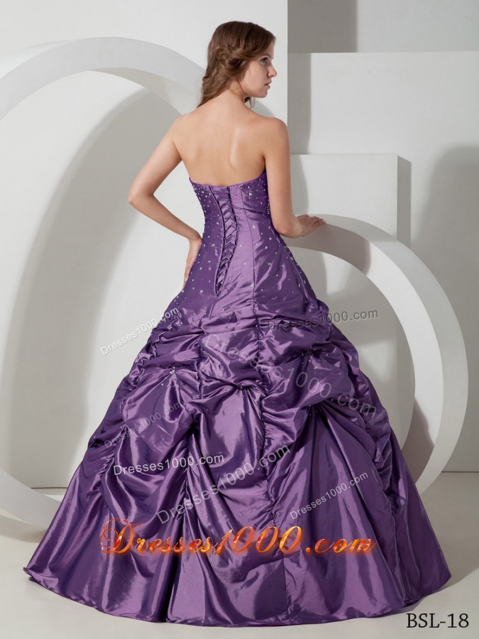 Strapless Taffeta Beading and Pick-ups for Purple Quinceaneras Dress