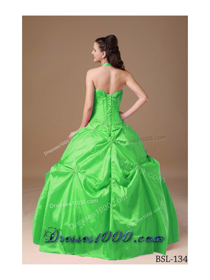 2014 Elegant Ball Gown Halter Taffeta Quinceanera Dresses with Beading