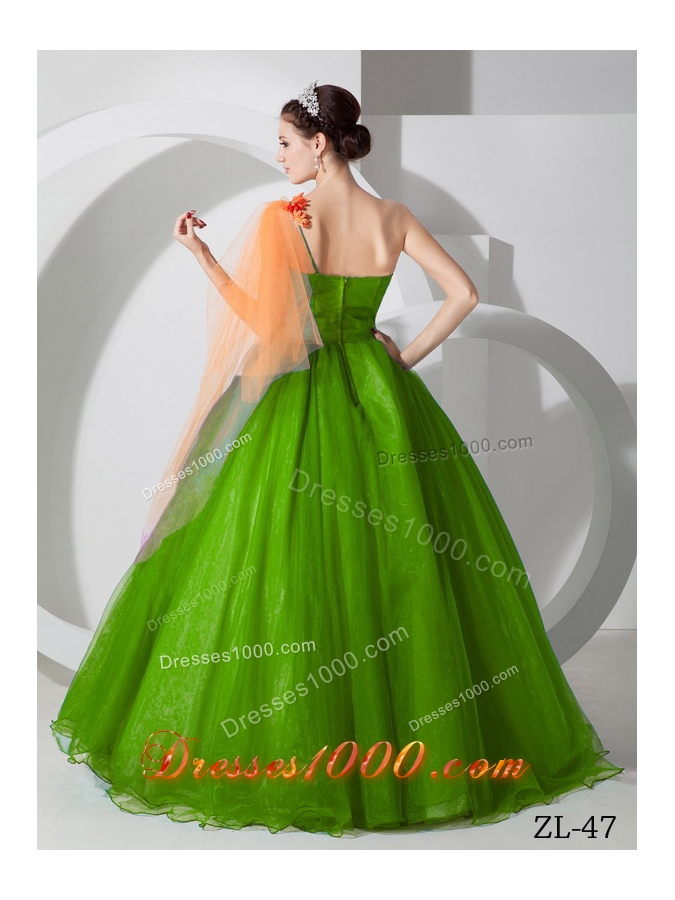 Discount One Shoulder Hand Made Flowers Long Princess Quinceanera Dresses