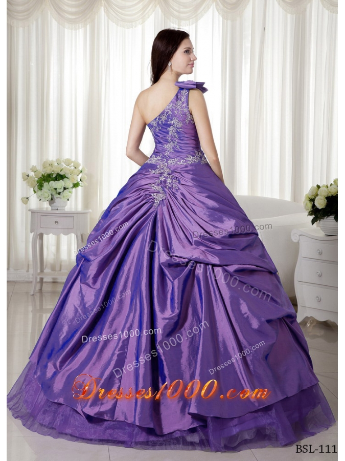 Elegant One Shoulder Taffeta Appliques Quinceaneras Dress