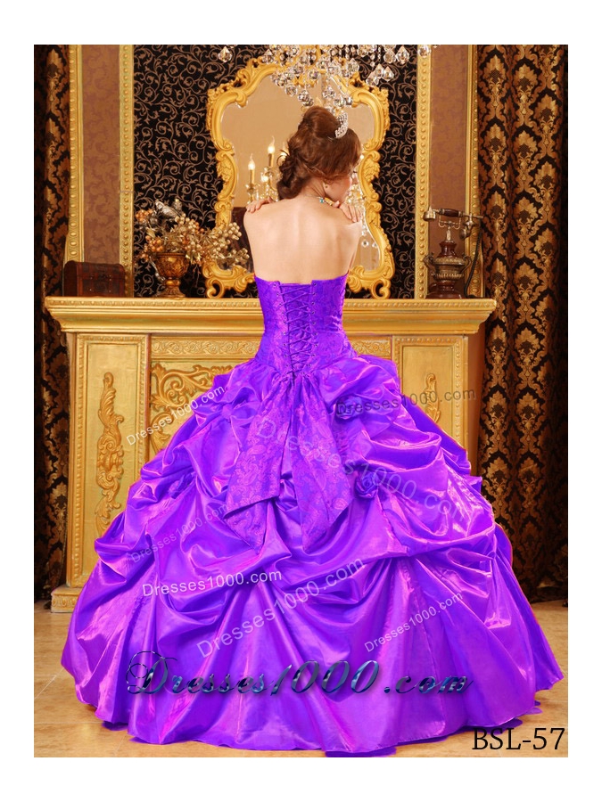 Popular Strapless Purple Quinceanera Gown Dresses with Hand Made Flowers