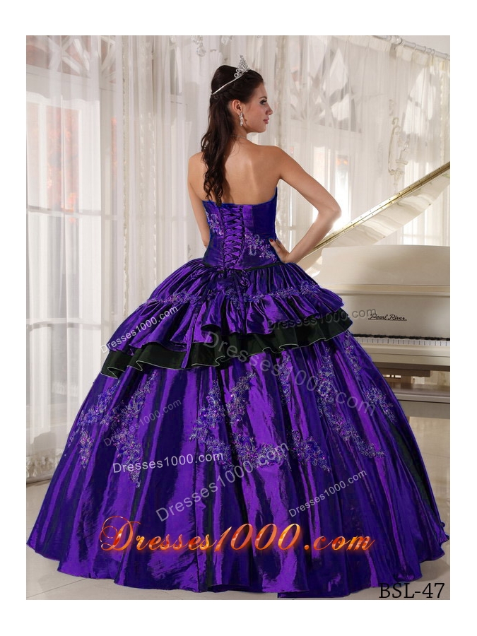 Pretty Strapless Taffeta Purple Sweet 15 Dresses with Beading