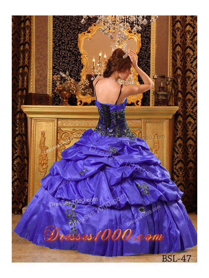 Purple Ball Gown Straps Quinceanera Gowns with Appliques