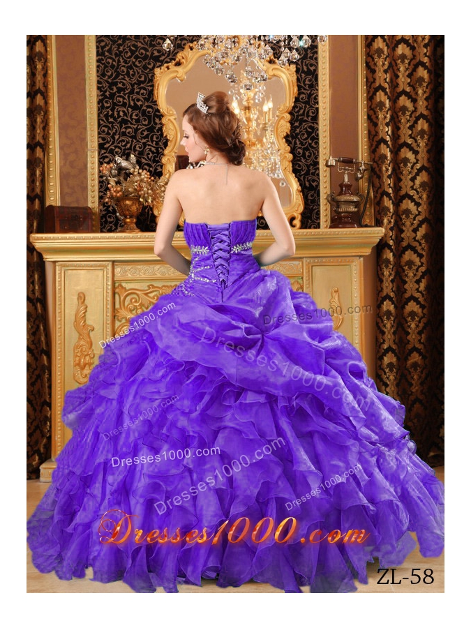 Purple Organza Sweet Sixteen Dresses with Appliques and Ruffles