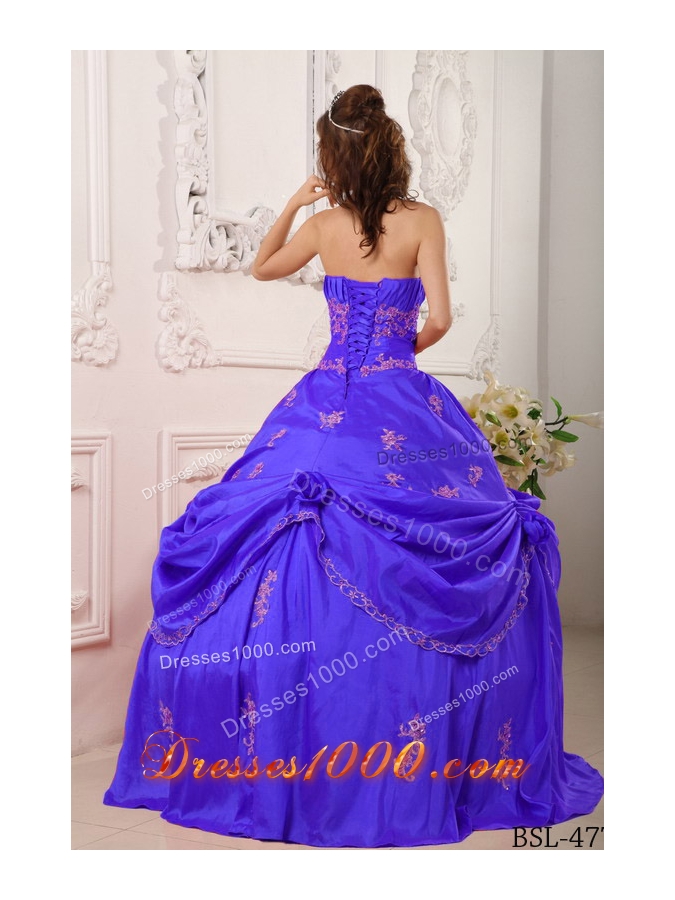 Purple Princess Strapless Taffeta Quinceanera Dresses with Beading and Appliques